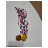 12 small Gold Star Award Medals with Tricolor Ribbons - Retail: $8
