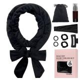No Heat Curling Rod Headband, Overnight Velour Hair Curls Roller Wrap for Women with Long Hair - Black(missing pieces) - Retail: $8