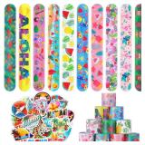 40 Pieces Hawaiian Theme Slap Bracelets with 50 Pieces Hawaii Stickers Summer Hawaii Snap Bracelet for Adult Luau Tropical Gifts Birthday Party Favors - Retail: $10
