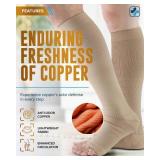 Doctor's Select 3 Pairs Copper Toeless Compression Socks for Men & Women - 20-30 mmHg Open Toe, Knee High, light brown  - Retail: $15