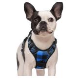 Dog Harness No-Pull, Comfortable Padded Plaid Harness with Handle Easy Control, Adjustable Reflective Pet Vest with 2 Leash Clips for Small Dog, Blue Plaid, S - Retail: $25
