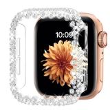 Bumper Case Compatible with Apple Watch Series 9/8/7 41mm, Diamond Protective Face Cover for Women, Hard PC Frame Protector for iWatch 41mm - Retail: $10