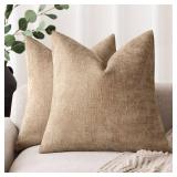 Pack of 2 Textured Chenille Throw Decorative Pillow Covers Square Accent Solid Cushion Cover Neutral Farmhouse Pillow Case for Couch Sofa Bedroom Living Room 24x24 Inch, Taupe Khaki Camel - Retail: $2