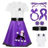 8 Pcs 50s Poodle Skirt Costume Girls Kids Sock Hop Outfit 1950s Costume Accessories Birthday Halloween Cosplay(Purple,7-9 Years) missing belt, sock, earrings  - Retail: $36