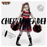 Spooktacular Creations Halloween Cheerleader Costume for Girls, Kids Zombie Cheerleader Outfit, Dead Fearleader Dress for Halloween Scary Costume Role Play Parties, Red Black