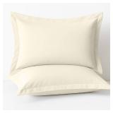 Cotton Metrics Linen 2 Pack Pillow Shams Queen Size 20x30 600 Thread Count 100% Organic Cotton Ivory Pillow Covers with 2 Inch Flange, Soft & Smooth Premium Hotel-Quality Pillowcases Set of 2 - Retail