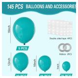 Turquoise Blue Peacock Blue Balloons 145pcs Different Sizes 5in 10in 12in 18in Teal Aqua Latex Balloon Arch Kit Garland for Wedding Baby Shower Birthday Party Decoration - Retail: $10