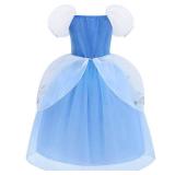 Princess Dress for Girls Puff Sleeves Princess Costume Blue Fancy Dress Up for Halloween Cosplay Party Carnival - Retail: $25