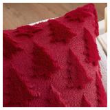 Christmas Throw Pillow Covers Burgundy Red Christmas Decorations Set of 2 Xmas Tree 20x20 Pillow Covers Soft Plush Faux Wool Pillowcases Holiday Festivals Winter Home Decor Sofa Couch Bed Porch - Reta