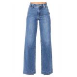 Women's Pants Wide Leg Jeans Woman Tummy High Waist Double Button Bootcut Trousers Stretchy Vintage Denim Jean Pants with Slanted Pockets Size 10 Sky Blue - Retail: $40