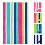 Large Beach Towel Oversized - Cotton Velour 35 x 70 Inch Rainbow Striped Terry Pool Towel, Cabana Soft Swimming Towel for Adults Women Men (Rainbow Pink) - Retail: $21