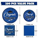 Graduation Party Plates and Napkins Blue Dinnerware Set Supplies, 2025 Disposable Dessert Paper Plates Luncheon Cocktail Napkins for Congrats Grad Graduation Decorations, Serve 30 - Retail: $2,017