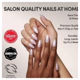 Press On Nails - Selenite | Soft White Sparkle Short Almond Fake Nails with a Glossy Finish, Salon Quality | 15 Sizes - 30 Nail Kit with Glue - Retail: $18