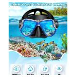 Mask Fins Snorkel Set, Snorkeling Gear for Adults, Panoramic View Snorkel Mask Anti-Fog, Adjustable Dive Flippers, Dry Top Snorkel and Travel Bag, Scuba Gear for Swimming Snorkeling Diving - Retail: $
