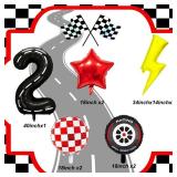 Cartoon Race Car Birthday Party Decorations Large Lightning Bolt Foil Balloon Race Car Balloons 40 Inch Racetrack Number 2 Balloon Black Two Fast Balloons for 2nd Cars Themed Birthday Party Decor - Re