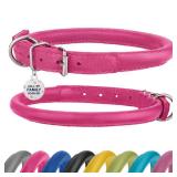 Rolled Leather Dog Collar Soft Round Collars, ID Tag for Small Medium Large Dogs (9-12 inch, Pink) - Retail: $13