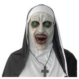 Nun Scary Mask, Halloween Party Scary Full Head Costume Mask with cross necklace, Blood mouth - Retail: $24