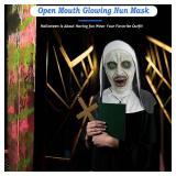Nun Scary Mask, Halloween Party Scary Full Head Costume Mask with cross necklace, Blood mouth - Retail: $24