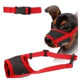WLLHYF Soft Nylon Muzzle - Breathable Mesh Fabric, Anti Barking, Comfortable & Adjustable for Small Dogs (Red) - Retail: $7