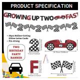 Glitter Growing Up Two Fast Banner for 2nd Birthday Party Decorations Black Red Race Car Banner for Boys Two Birthday Backdrop Decor Photo Props Cheers to 2 Years Car Themed 2nd Bday Party Supplies - 