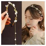 Flower Headband for Women Girls Hair Vine Gold Leaf Boho Headband Wedding Fairy Accessories Headpiece Bridal Crown (Floral) - Retail: $9