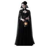 Gothic Long Black Tulle Vampire Cape with Stand-Up Lace Collar for Women (Black) - Retail: $36