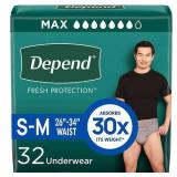 Depend Fresh Protection Adult Incontinence Underwear for Men  Maximum  S/M  Grey  32Ct - Retail: $24