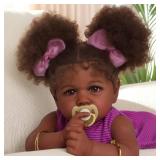 Reborn Black Baby Dolls -22 Inches Soft Body Realistic Baby Dolls Girl, Caramel Skin Tone Real Life Baby Doll with Feeding Kit & Toy Accessories Gift for Kids Age 3+ - Retail: $60