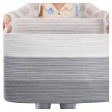 108L Large Cotton Rope Basket, Rectangle Woven Baskets for Storage, Nursery Blanket Storage Living Room, Toy Basket With Handle-25x16x16-Gradient Grey - Retail: $33