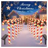 Solar Christmas Lights Outdoor Waterproof: 24-Pack Solar Candy Cane Christmas Decorations Outdoor Pathway Lights with Stakes 10 Modes, 144 LED Xmas Decorations for Yard Garden Holiday Decor. VISIBLE U