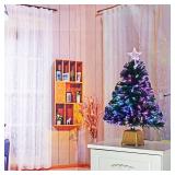 24inch Green Fiber Optic Christmas Tree, Pre-Lit Artificial Mini Christmas Tree, Tabletop Small Xmas Tree with Stars Holiday Home Decorations - Retail: $34