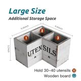 Extra Large Kitchen Utensils Holder with 3 Compartments, Corner Shelf, Wooden Utensil Organizer for Kitchen Countertop, Farmhouse Decor, Rustic Cooking Utensil - White grain - Retail: $32