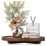 Round Decorative Tray Wood Bathroom Counter Organizer Farmhouse Kitchen Decor Wooden Riser for Soap Dish, Perfume, Candle, Sponge, 12 - Walnut - Retail: $21'