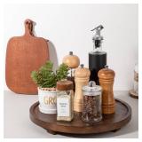 Round Decorative Tray Wood Bathroom Counter Organizer Farmhouse Kitchen Decor Wooden Riser for Soap Dish, Perfume, Candle, Sponge, 12 - Walnut - Retail: $21'