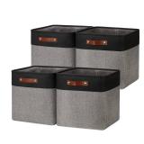 Storage Bins for Organizing, Closet Storage Baskets for Gift Empty, Large Linen Canvas Storage Bins with Handles for Home Office Toys Shelves(Black&Grey, 13 inch Cube) - Retail: $37