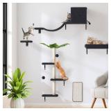 5-in-1 Cat Wall Shelves for 16 Inch Drywall: Space-Saving Wall Mounted Cat Shelves with Climbing, Perch & Lounge - Retail: $60