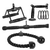 Cable Attachments for Home Gym, Made of Heavy Duty Solid Steel, LAT Pulldown Attachment, Weight Machine Accessories, Straight Pull Down Bar, Tricep Rope, Exercise & Double D Handle - Retail: $56