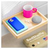 Wood Bedside Shelf for Bunk Bed & Top Bunk, College Dorm Room Essentials, Loft Nightstand, Floating Bed Side Table Tray Storage, Dorm Room Decor by Smallish - (Flexfit Bamboo, Natural). CRACK NEAR TWO