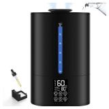 6L Humidifiers for Bedroom Large Room Home, Cool and Warm Humidifier for Baby and Plants Hot Mist Top Fill Desk Humidifier Oil Diffuser, Quiet, Auto Mode,360°Nozzle-Midnight Black - Retail: $36
