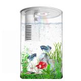 Desktop Fish Tank 3 Gallon Self-Cleaning, Nano Aquarium Goldfish Tank Starter Kit with LED Light & Filter, 360 View for Small Fish, Kids Room & Home Decor (17Color Modes, Large) - Retail: $49