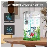 Desktop Fish Tank 3 Gallon Self-Cleaning, Nano Aquarium Goldfish Tank Starter Kit with LED Light & Filter, 360 View for Small Fish, Kids Room & Home Decor (17Color Modes, Large) - Retail: $49