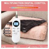 Electric Heated Blanket Throw 50 x 60' Soft Dual-Sided Flannel Fast Heating 12 Heat Levels, Timer & Overheat Protection & Auto Shut-Off & Machine Washable (Peach Pink & Gray) - Retail: $44'