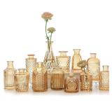 12pcs Glass Bud Vase Set, Small Gold Amber Flower Vases for Centerpieces in Bulk, Mini Vintage Vase for Wedding, Home, Table Decoration - Retail: $28