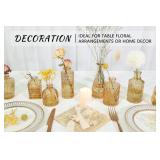 12pcs Glass Bud Vase Set, Small Gold Amber Flower Vases for Centerpieces in Bulk, Mini Vintage Vase for Wedding, Home, Table Decoration - Retail: $28