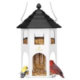 Metal Bird Feeder for Outdoor Hanging, Wild Bird Feeders with Circular Perch, Easy to Clean & Refill, 4 lbs Large Seed Capacity, White - Retail: $32