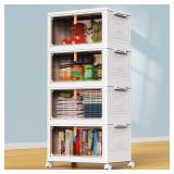 4 Tier Plastic Storage Bins with Lid 24QT, Stackable Storage Containers with Wheels, Folding Storage Boxes, Collapsible Storage Bins, Closet Organizers and Storage for Living Room, Office, Dorm - Reta