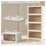 4 Tier Plastic Storage Bins with Lid 24QT, Stackable Storage Containers with Wheels, Folding Storage Boxes, Collapsible Storage Bins, Closet Organizers and Storage for Living Room, Office, Dorm - Reta