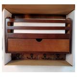 Vision Farmhouse Wood Mail Organizer Wall Mount - Key and Mail Holder for Wall with Storage Drawer and 7 Key Hooks - Rustic Home Decor for Entryway, Office and Garage (Retro Brown) - Retail: $32