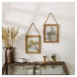 Dried Flowers Grass Wall Art Set of 2 Natural Plant Artwork with Clear Glass Display Frame and Jute Rope Gallery Wall Decor Living Room Decor - Retail: $32