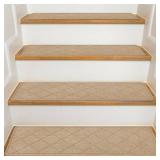 Stair Treads for Wooden Steps Indoor, 15 Pack 8 X 30' Non Slip Carpet Stair Treads with Reusable Adhesive for Kids Elders and Dogs, Surface Polyester TPR Backing Stair Rugs, Beige - Retail: $40'